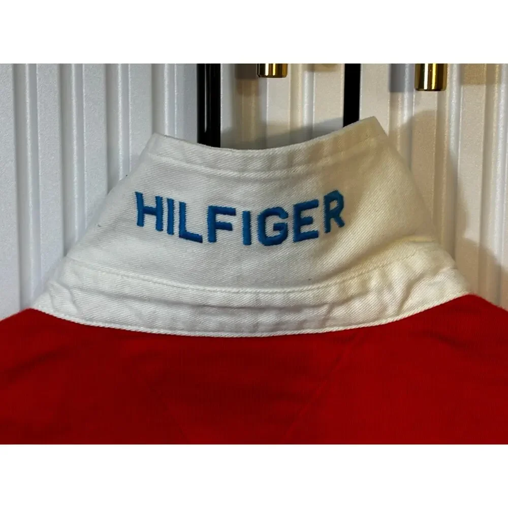 NWT  Tommy Hilfiger Boys L 12-14 Box-Kick Rugby Polo Colorblock Red  Blue2015
